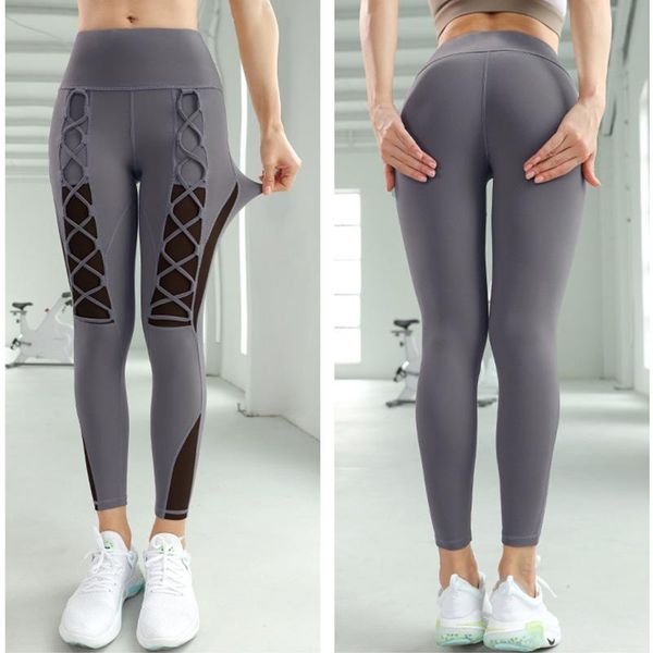 

yoga outfits seamless women leggings sweatpants elastic waist cross stitching mesh fitness pants sports sportswear workout clothes, White;red
