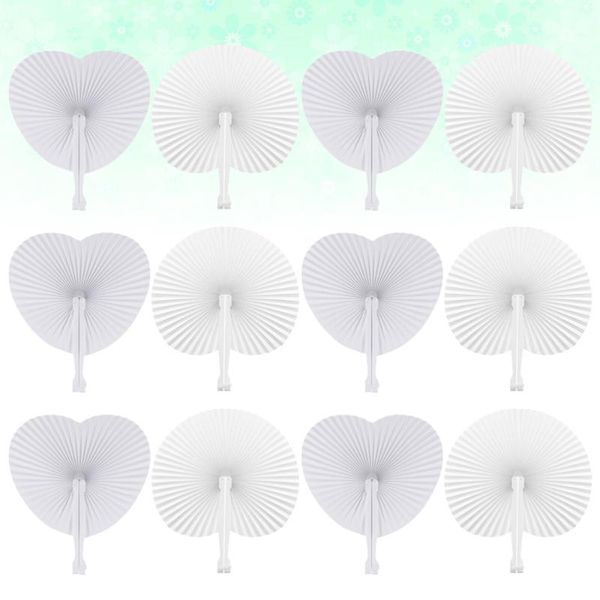 

12pcs white folding hand fan blank round and heart fan festival party gift diy painting prop (heart and round, 6pcs for each pat