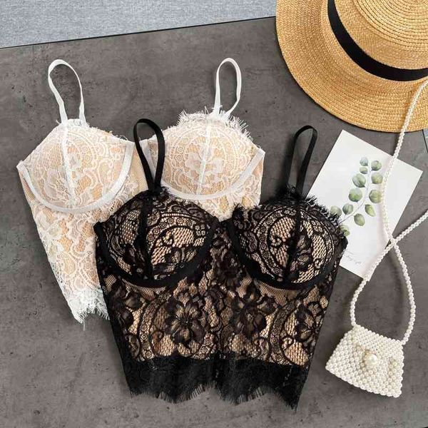 

women's tanks & camis retro design camisole lace v-neck chest pad halter for womens beautiful back high waist short all-match, White