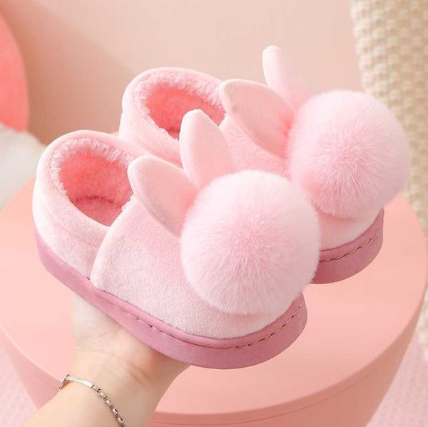 

slipper 2021 children' slippers female autumn winter indoor girl princess lovely boy breathable warm wool cotton bag heel pink, Black;grey