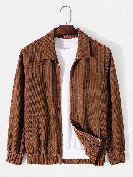 

men corduroy zip up jacket without tee n7jk#, Black;brown