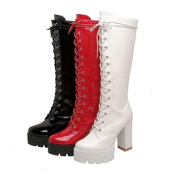 

boots round women's boots, knight's no more than knee water platform thick heel long tube high, Black