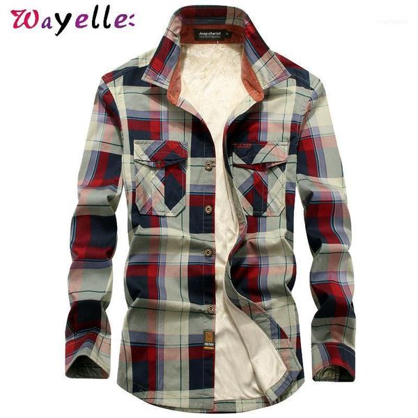 

men's casual shirts fleece plaid long sleeve shirt men winter 100% cotton liner man thick warm outerwear chemise homme1, White;black