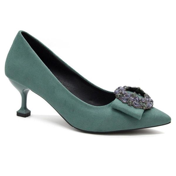 

dress shoes women pumps high heels 2021 autumn fashion crystal pointed toe thin 6 cm shallow sweet work casual slip on, Black