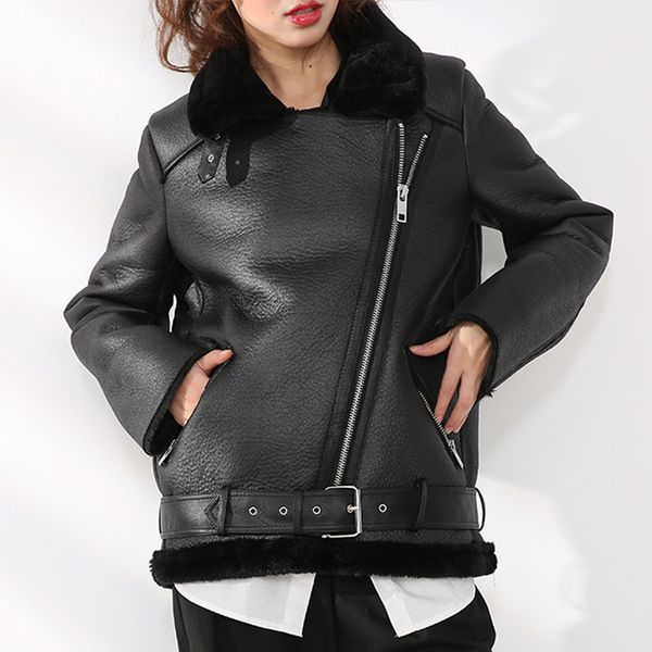 

2021 new winter coats women thick warm faux fur sheep coat female leather jacket casaco feminino oe8g, Black
