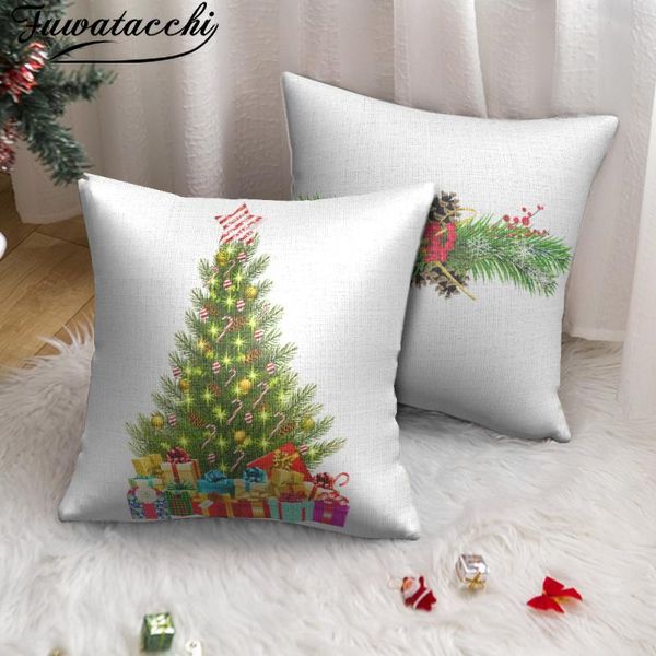 

cushion/decorative pillow fuwatacchi christmas tree cushion cover polyester pillowcover snow printed decorative sofa cushions home decoratio