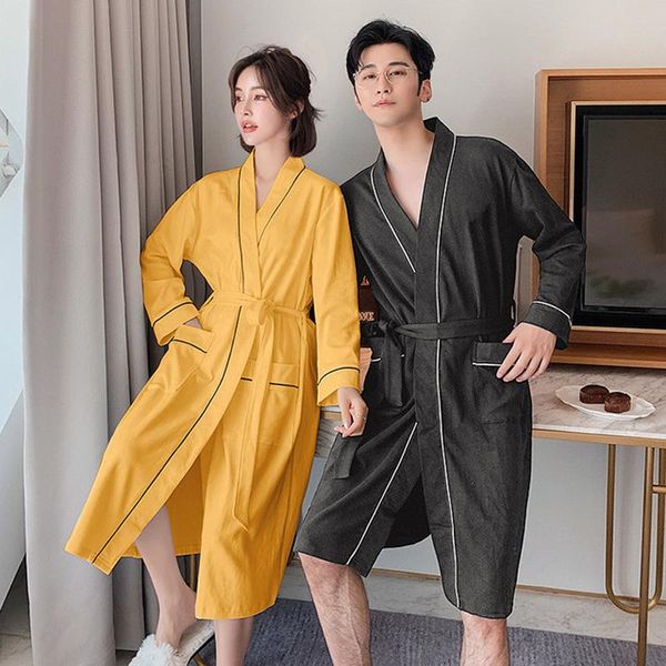 

women's sleepwear spring couple bathrobes kimono cotton robe nightgown bath gown women & men lovers plus size nightwear dressing, Black;red