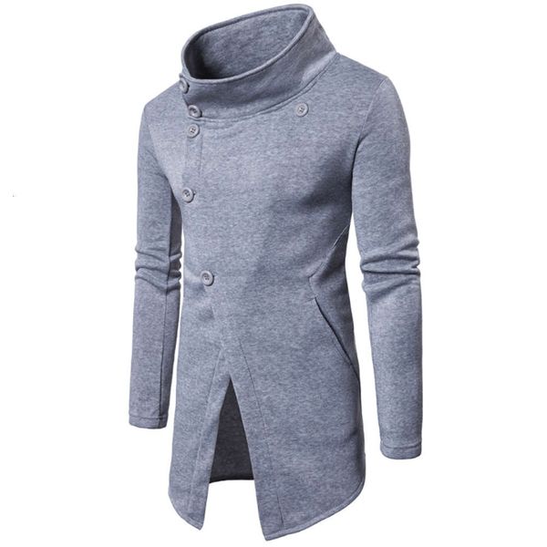 

hooded slim cardigan medium length men's fashion slant button sweater coat, Black