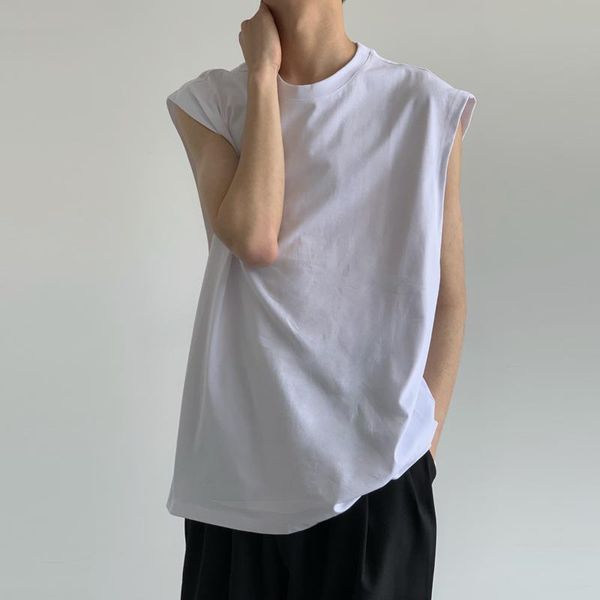 

men' tank sleeveless vest round neck handsome cortton korean trend solid color streetwear male clothing 2021 summer fashion, White;black