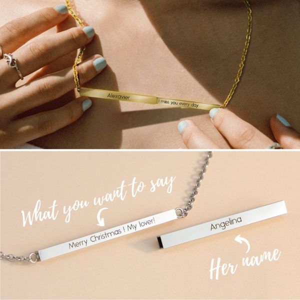 

chains 2021 retractable three-dimensional stick pendant personalized custom name mother's day thanksgiving valentine's necklace, Silver