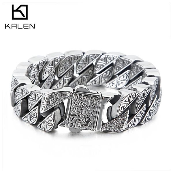 

17mm chunky cuba chain bracelet for men stainless steel 316l cool hand thick jewelry 211124, Black