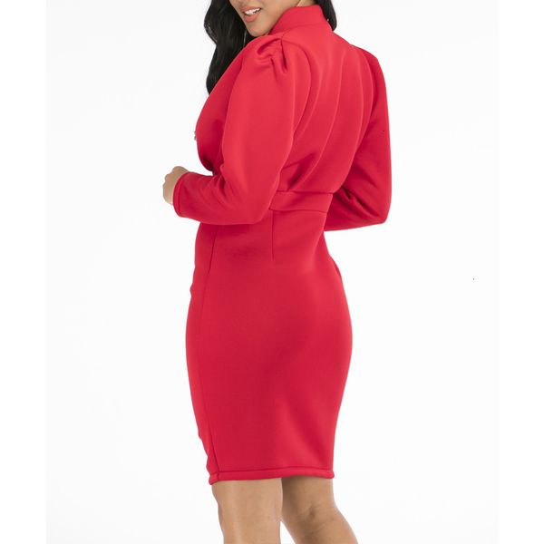 

new 2021 europe v neck bodycon elegant sleeve ruched knee length office lady black red pencil fashion ekk4, Black;gray