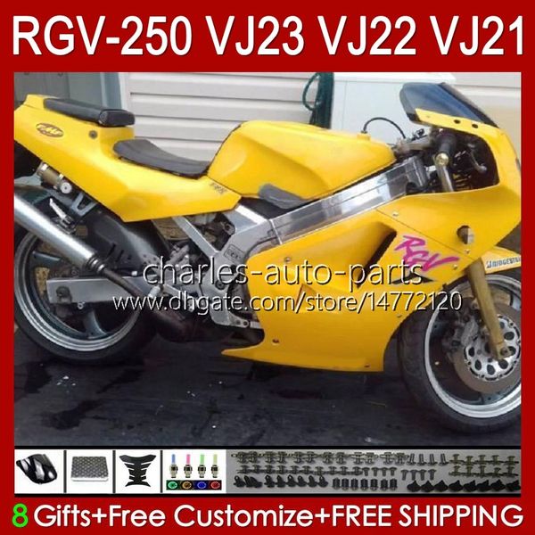 OEM TRABALIFICAÇÃO PARA SUZUKI RGVT RGV 250 CC RGV250 SAPC VJ23 Cowling RGV-250cc corpo 107HC.104 RGVT-250 VJ 23 RGV-250 Painel 97 98 RVG250 250cc 1997 1998 Fairing Glossy Yellow Kit