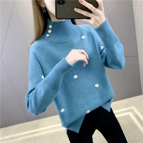 

women's sweaters 21062 (no. 3, row 2, room 2) real s half high collar button love split pullover [1393] 51, White;black