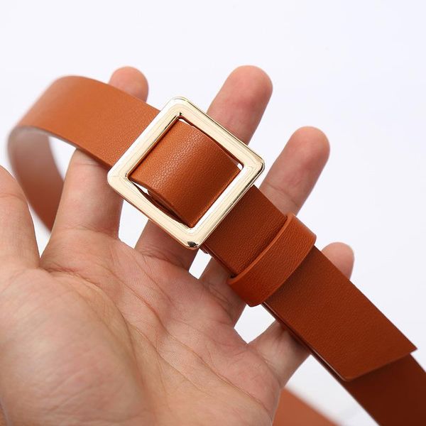 

belts gold square buckle belt women pu leather female fashion minimalism thin waist jeans wild students simple, Black;brown