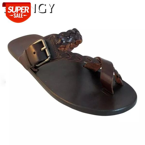 

flat bottom roman men's sandals 2020 black brown retro beach casual sandals open toe woven flat bottom non-slip lazy #k55k