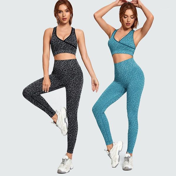 

yoga outfit seamless leopard print suit camouflage beauty back bra high elastic buttocks fitness pants sports set breathable gym
