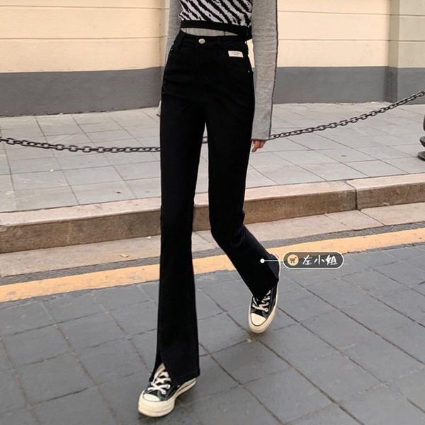 

women's shorts spring 2021 front slit micro flared jeans women's straight tube loose and thin fashion pants black, White;black