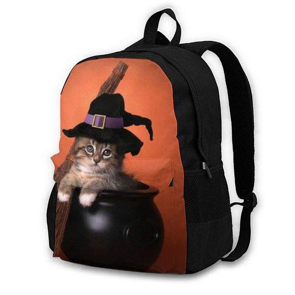 

backpack lapwomen canvas school teenagers casual travel funny halloween witch themed kitten bags