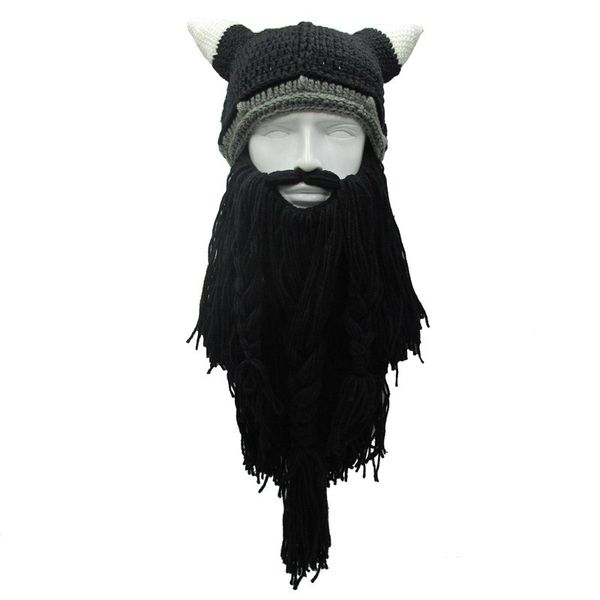 Uomo Barbarian Vagabond Viking Beed Beanie Horn Cappelli Handmade Winter Warm Birthday Divertente Gag Halloween Cap Regali di Natale