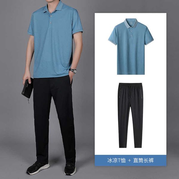 

summer suit middle aged old men's ice silk tshirt sportswear casual father's clothes, Gray
