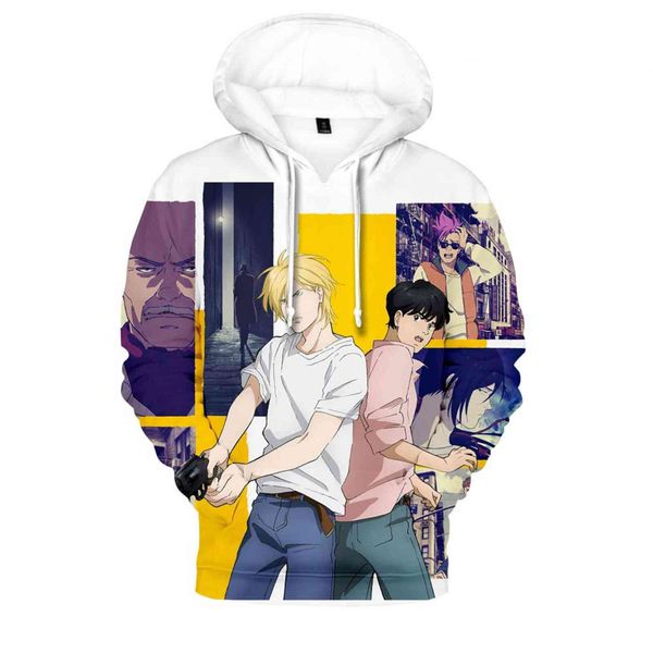 

men's hoodies & sweatshirts boy girl autumn/winter in hood anime clothes banana fish pullovers loose 10i3, Black