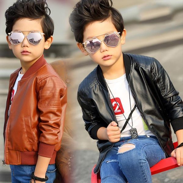 

2 8t toddler kid baby boy clothes long sleeve leather pu jacket for coat gentleman streetwear infant spring outfit, Blue;gray