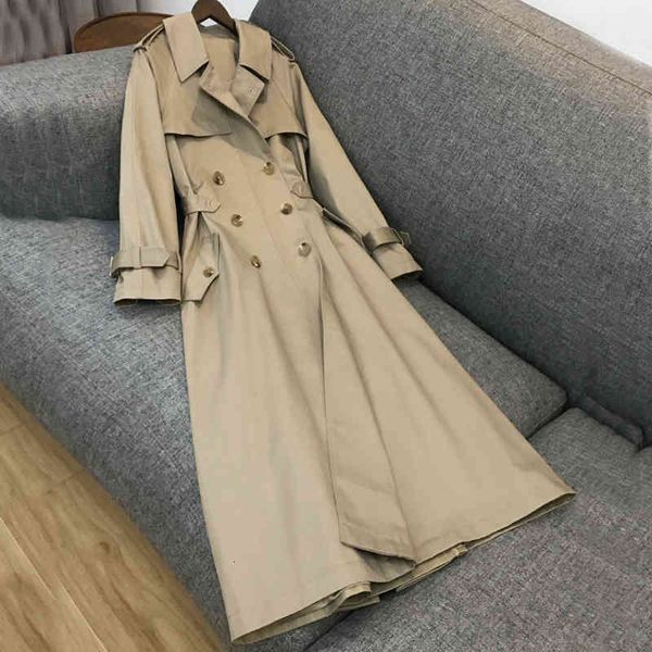 

women's trench coats spring autumn 2021 british female double breasted thin classic long trench coat simple style soft jacket women&#03, Tan;black