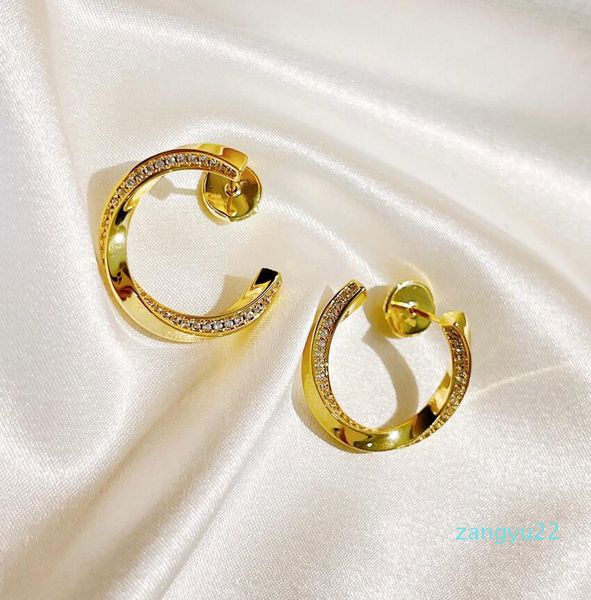 

luxury-designer gold silver color twist c shape circle earrings stud fashion brand ins personality dangle eardrop for women lady wedding par, Golden;silver