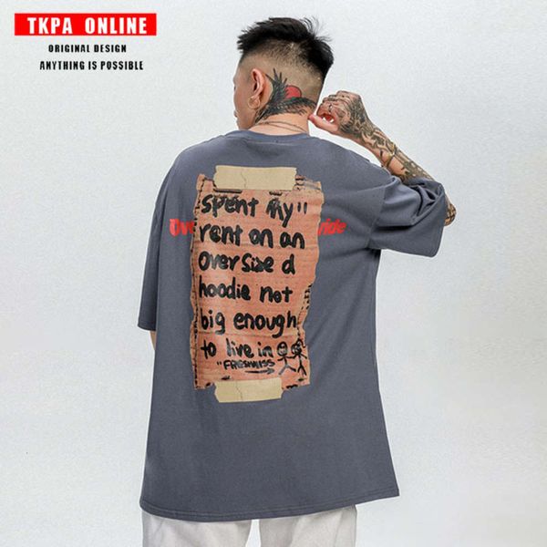 

tkpa american street design short sleeve t-shirt men's and women's fashion brand high street bf style loose half sleeve short tee, White;black