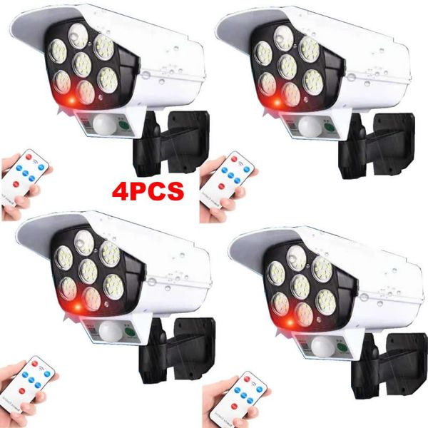 

solar lamps 4pcs remote motion sensor lamp fake dummy camera waterproof outdoor led security surveillance flashing light