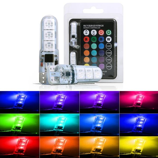 

emergency lights 2pcs rgb t10 w5w led 194 168 smd for car interior dome reading light auto wedge lamp strobe bulb with remote controlle