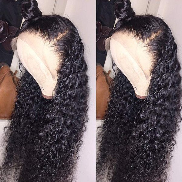 

deep wave closure wig glueless wig 4x4 closure wigs 150 density remy front lace wig peruvian hair wigs, Black