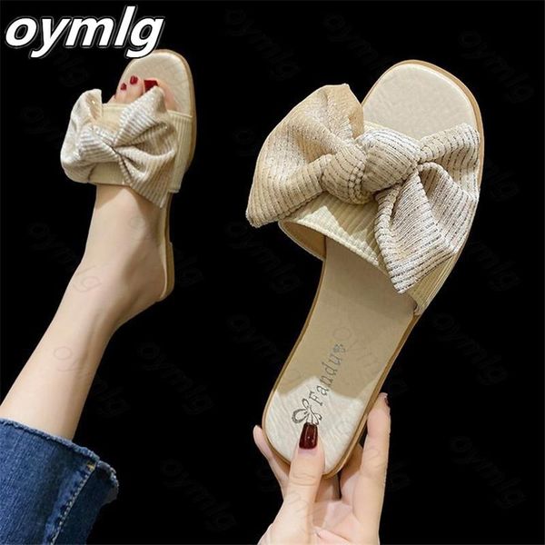 

slippers 2021 summer female fashion sandals shoes women bow square toes slipper indoor outdoor beach va942, Black
