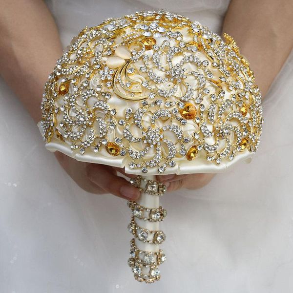 

decorative flowers & wreaths luxury gold/wine red rose artificial bouquet with diamond romantic bride holding flower wedding party decoratio