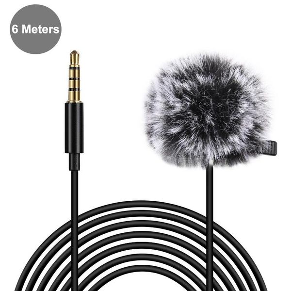 

puluz 6m 3.5mm jack lavalier wired condenser recording microphone with fur windsn cap