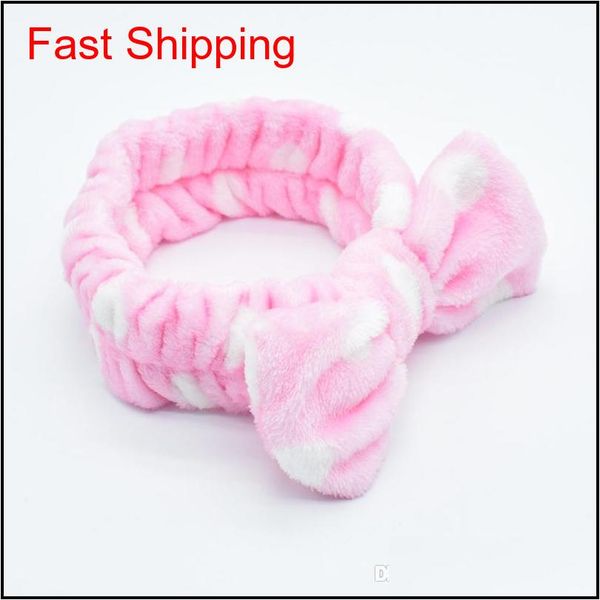 

fleece bow headbands for women girls wash face makeup bath solid striped polka dots hairband turban qylhig sweet07, Black;brown