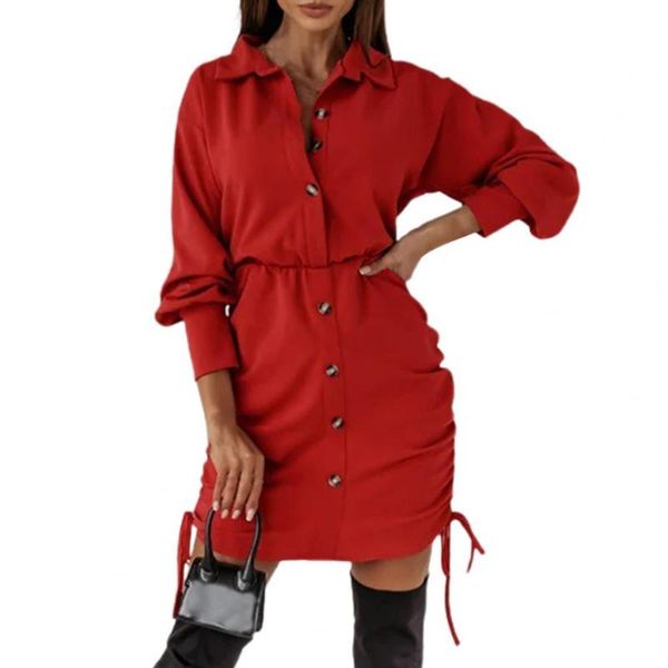 

casual dresses shirt dress turn-down collar high waist comfy solid color single-breasted party women elegant office lady, Black;gray