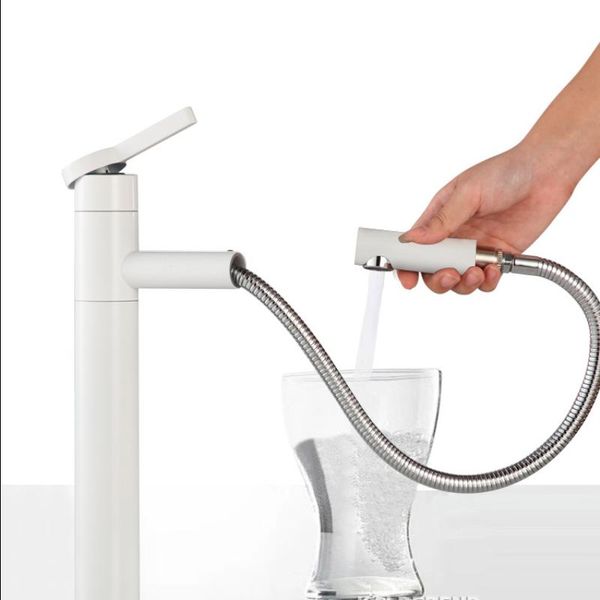 

bath accessory set white pull-out basin faucet and cold copper high rod table wash