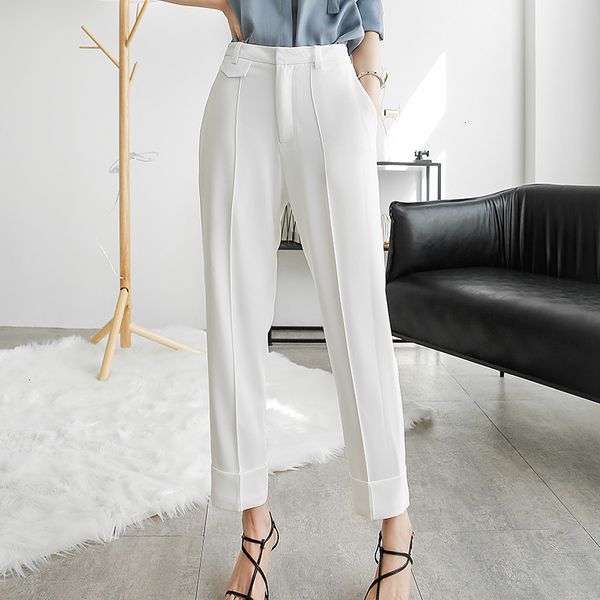 

2021 sherhure spring pure white high waist straight fashion women pants female trousers 543q, Black;white