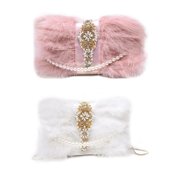 

waist bags feather evening bag pearl chain clutch purse wedding party prom banquet