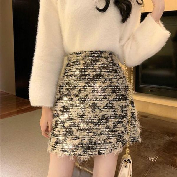 

women spring autumn vintage print faldas lady slim tassel high waist a-line mini skirt female casual loose sweet skirts, Black