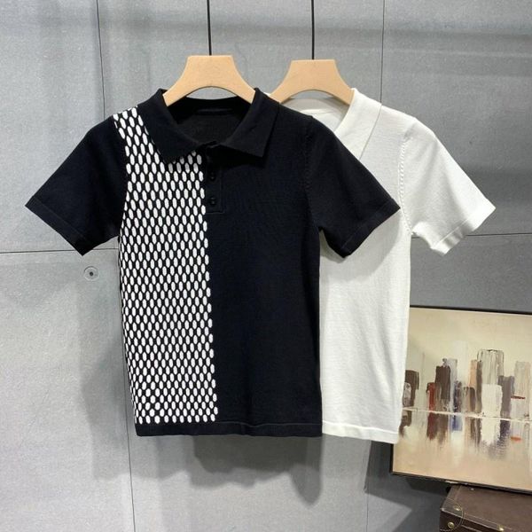 

men's t-shirts mens summer breathable slim fit short sleeve t-shirt dot colors mixed lapel collar tee casual streetwear man white, White;black