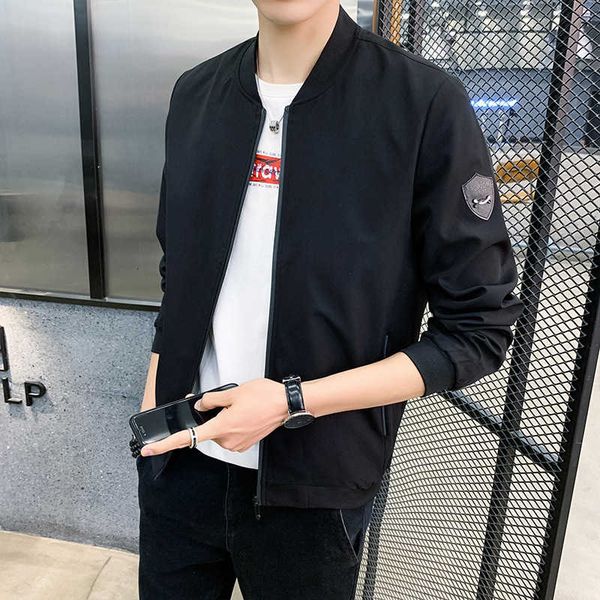 

men's loose autumn 2021 new slim fit baseball suit youth solid collar casual jacket fashion, Black;brown