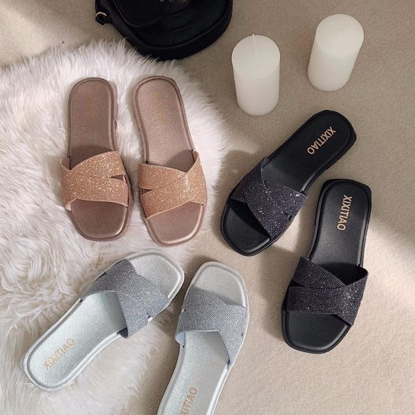 

gold/silver bling cress gladiator sandals women glitter narrow band flat sandalias ladies wearing holiday beach slippers y844, Black