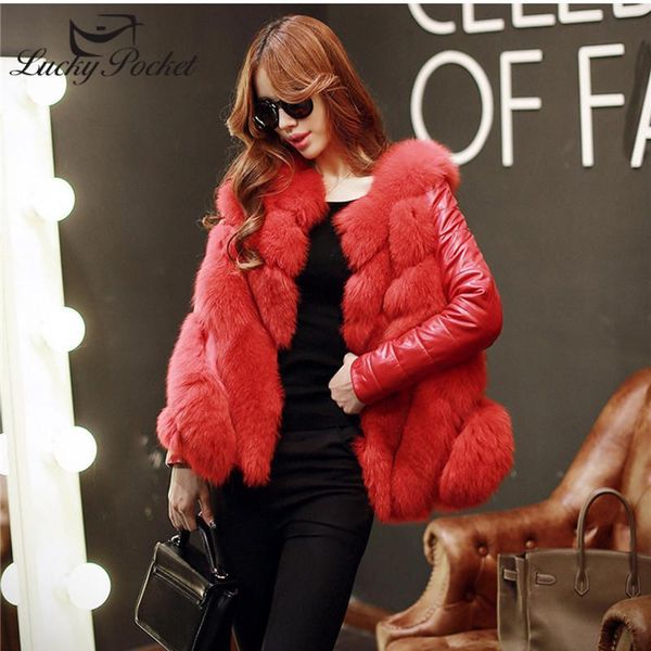 

women's fur & faux women winter fashion loose solid color spliced elegant thick warm leather female high street slim removable coats ml, Black