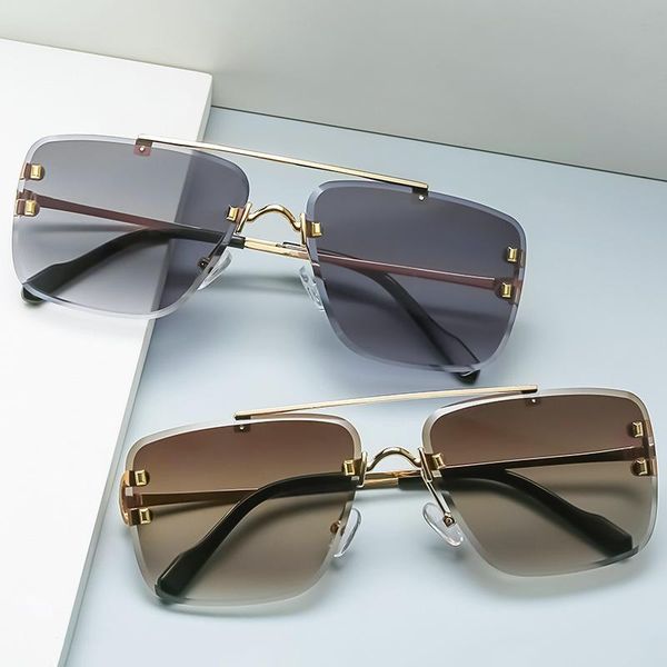 

sunglasses fashion rimless rectangular ladies men well-known designer alloy glasses gradient color lens uv400, White;black