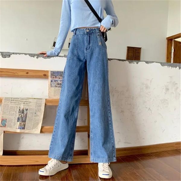 

women's jeans fashion high waist female wide leg denim pants women straight long trousers all-match casual streetwear clothes oversize, Blue