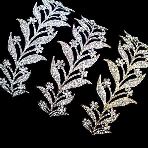 

hair clips & barrettes luxury silver color crystal leaf vine bridal tiaras crowns wedding accessories rhinestone pageant crown bride head je, Golden;silver