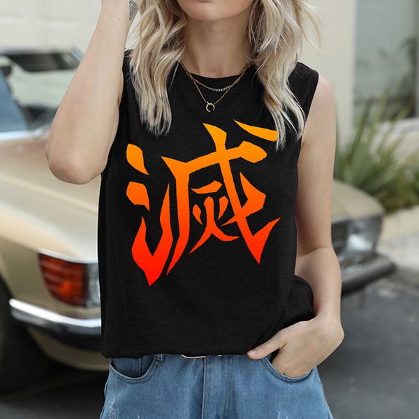 

summer women tank sleeveless animation manga pattern printing camis round neck vest casual sport loose tees street wear o-neck pullover, White